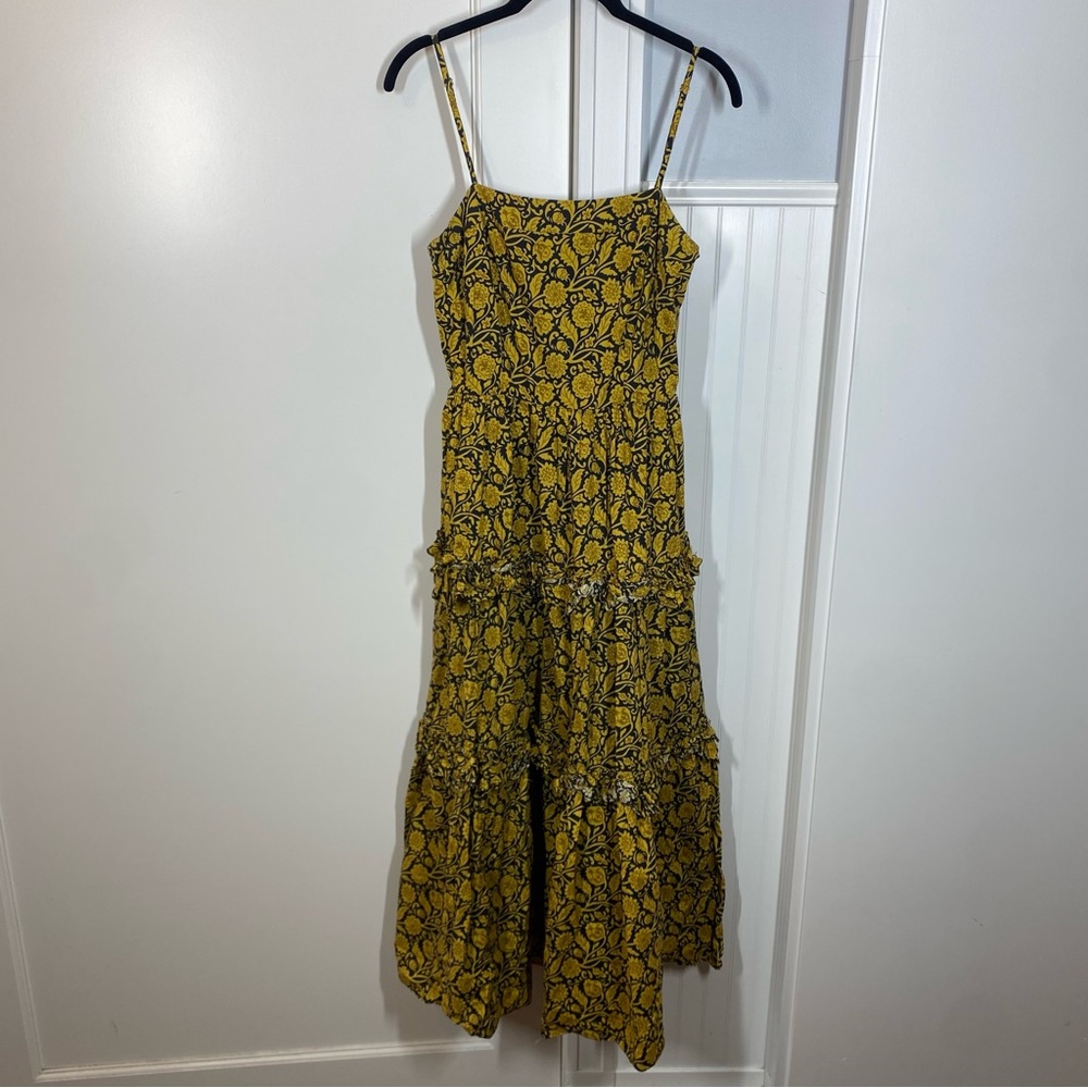 Nicholas ADELE Black and Gold Floral Cotton Tiered Ruffle Sundress Size 4 Maxi - Picture 2 of 11